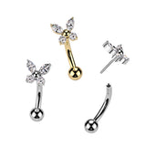 Titanium Threadless Push In Eyebrow Curved Barbell With CZ Butterfly Top