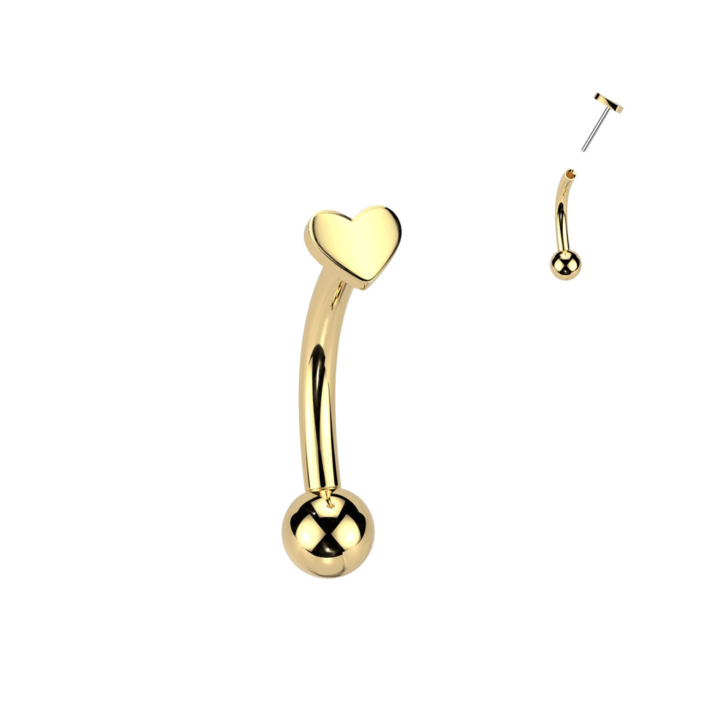 Titanium Threadless Push In Curved Eyebrow Barbell With Heart Top