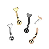 Titanium Threadless Push In Curved Eyebrow Barbell With Heart Top