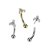 Titanium Threadless Push In Eyebrow Curved Barbell With Prong Set CZ Trinity Top