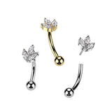 Threadless Push In Eyebrow Curved Barbell With 3 Marquise CZ Leaf Top