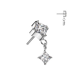 Prong Set Diamond CZ Top With Prong Set Diamond CZ Dangle