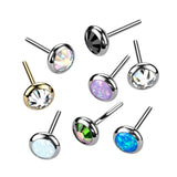 Implant Grade Titanium Threadless Push In Round Flat Bezel Set CZ or Opal Top