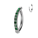 Implant Grade Titanium Hinged Hoop With Pave Square CZ Belly Button Ring