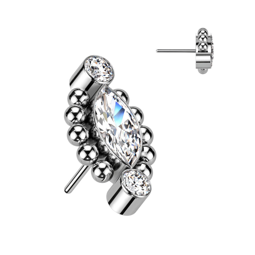 Marquise CZ or Opal Center Surrounded Ball Clusters and CZ Ends