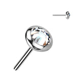 Implant Grade Titanium Threadless Push In Round Flat Bezel Set CZ or Opal Top