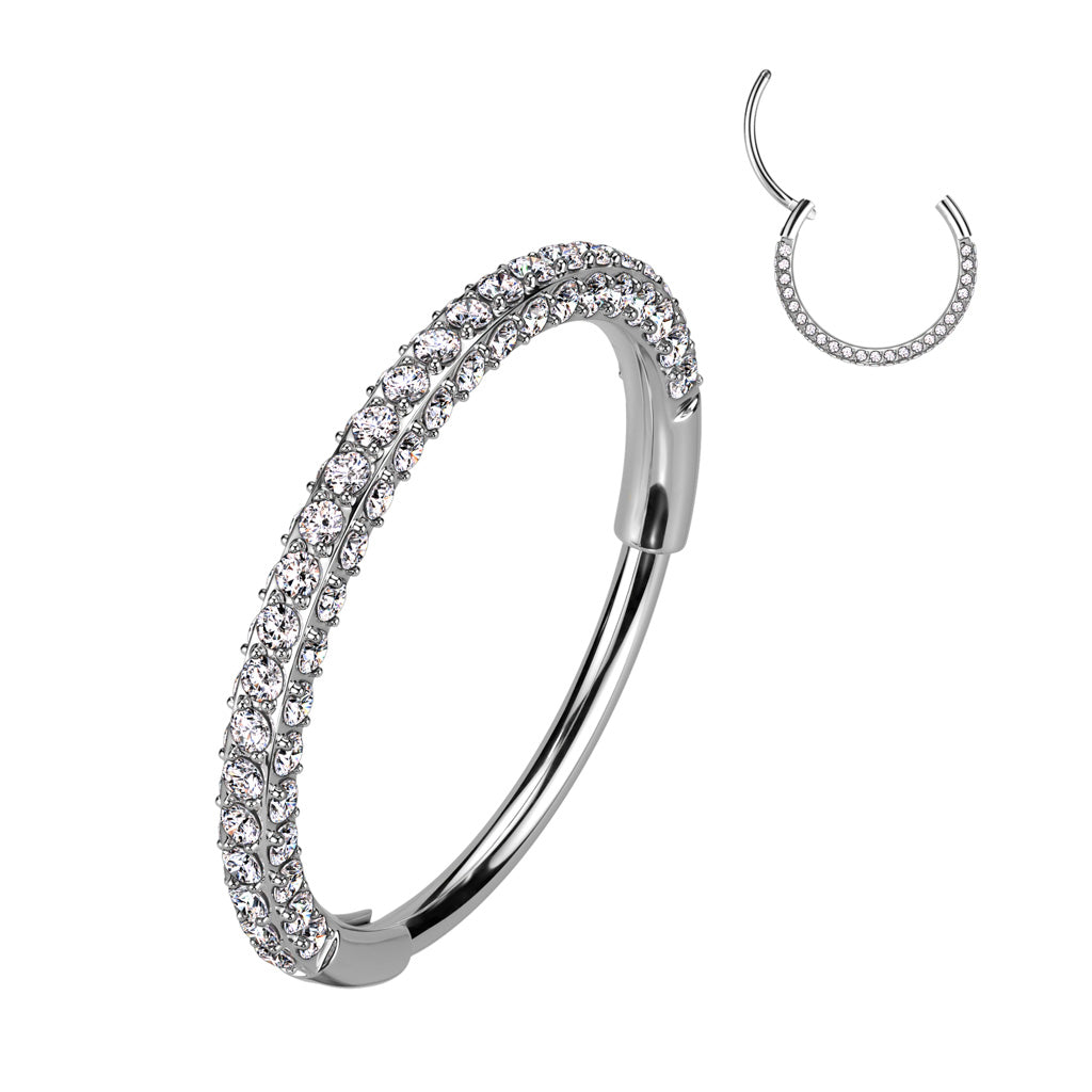 Hinged Segment 20G Nose Ring With 3 Pave CZ Sides