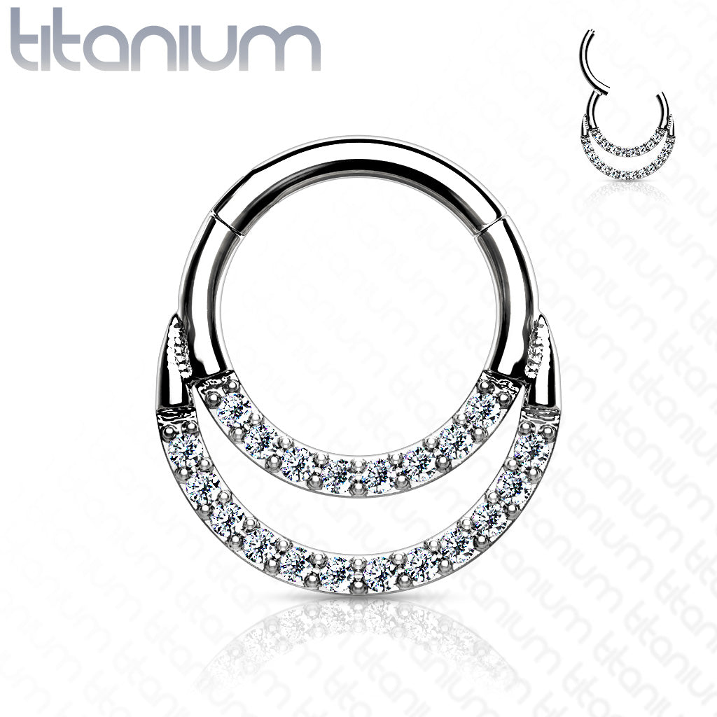 Hinged Segment Hoop Ring with Double Lined CZ