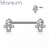 Implant Grade Titanium Nipple Barbells with CZ bezel Set Internally Threaded Pet Paw